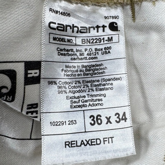 Carhartt Rugged Flex Relaxed Fit Canvas Work Pants Tan 36x34 BN2291-M - Picture 5 of 14
